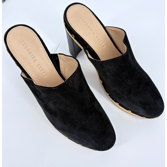 Veronica Beard Grita Black Suede Studded Heeled mules Slip On Clogs Size 9M - Picture 12 of 14